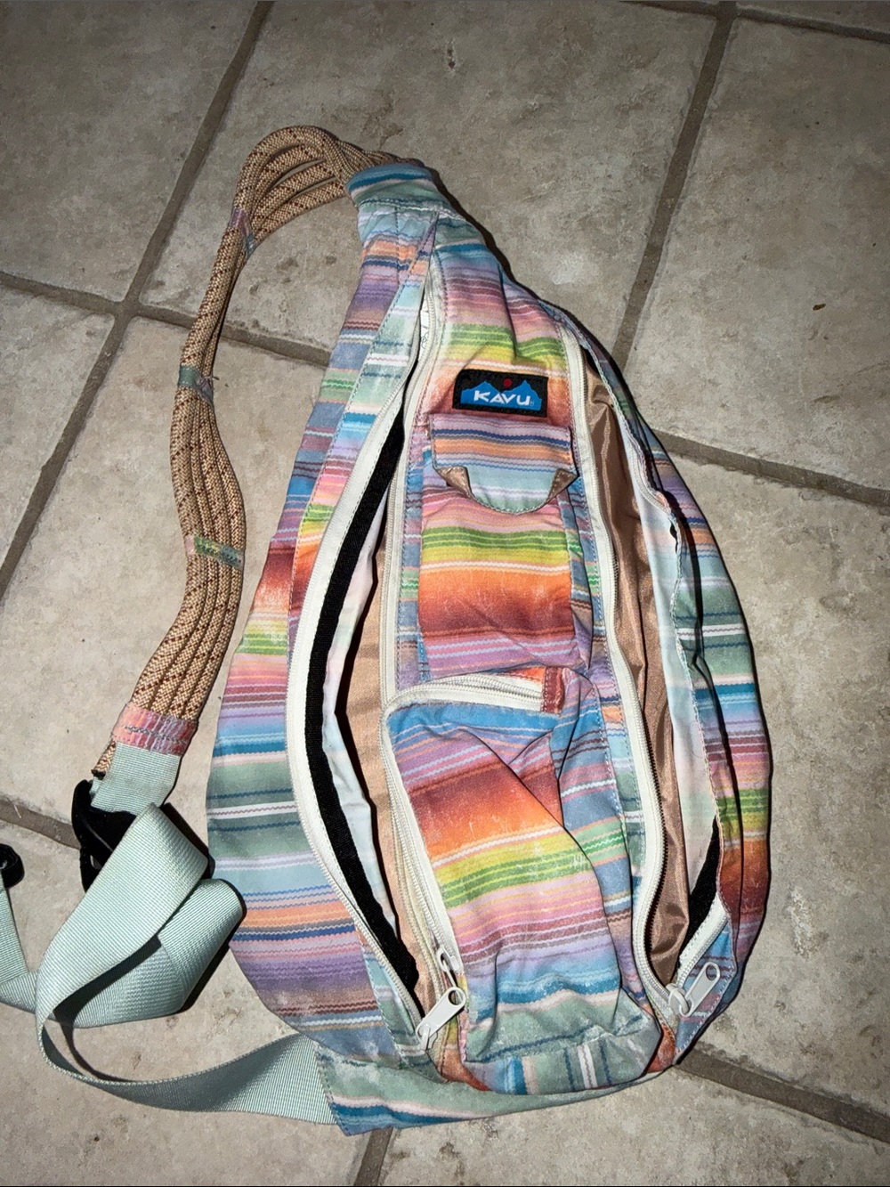 Kavu Pastel Rainbow Striped Rope Sling Bag
